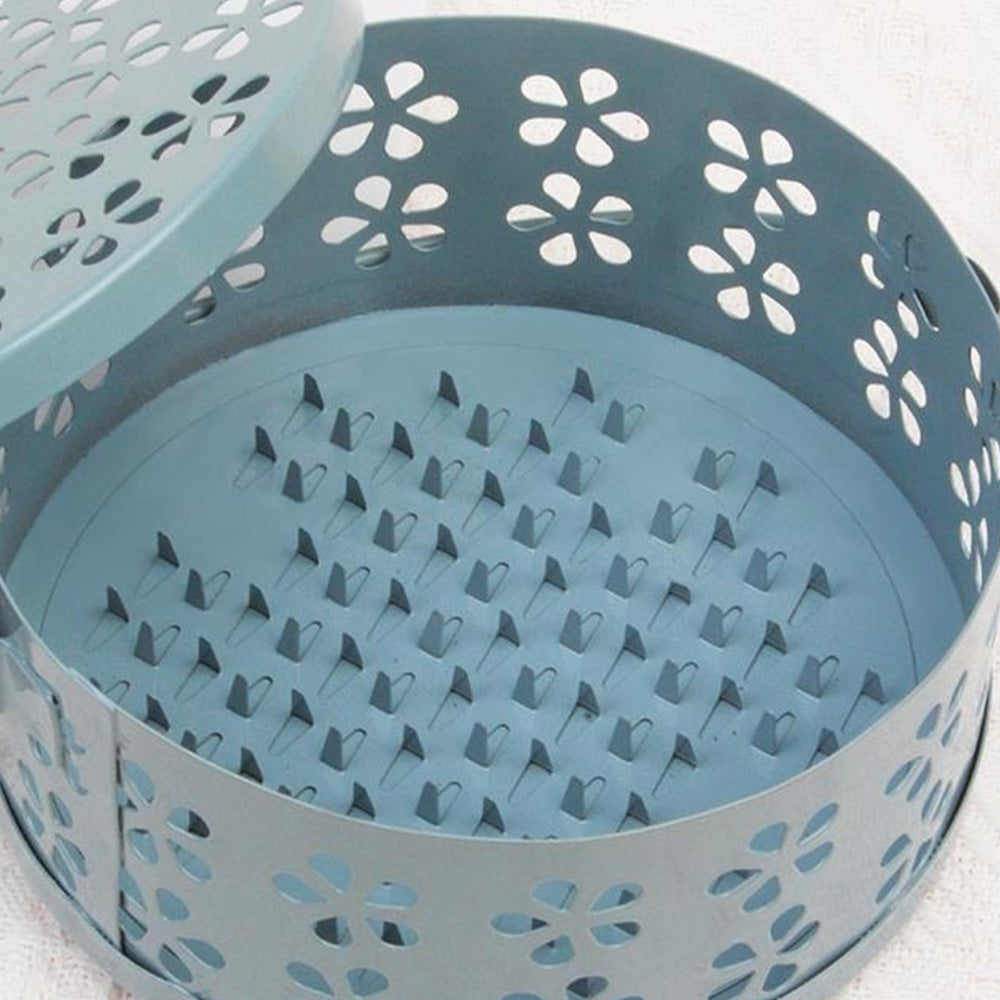 2 Pack Metal Mosquito Coil Holder with Lid Portable Hanging Incense Burner Box Blue Black