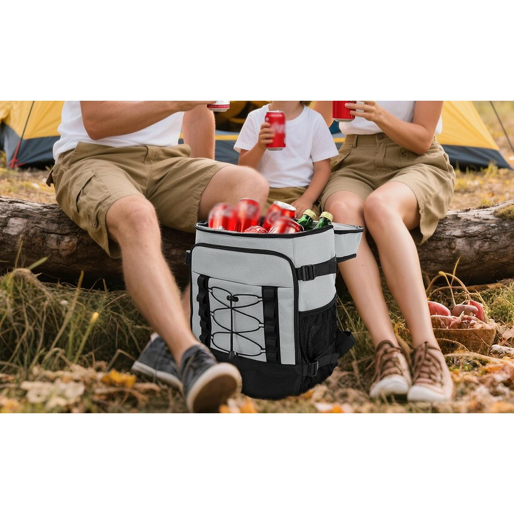 Insulated Backpack Cooler Leak Proof 2 Compartment Lunch Bag for Hiking Camping-Grey