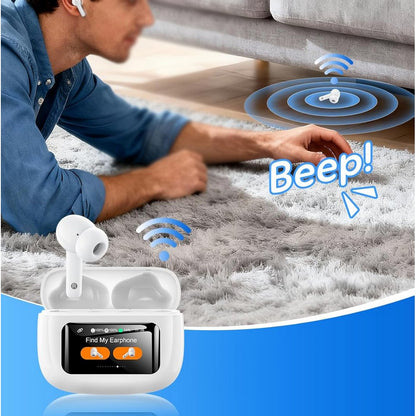 Wireless Earbuds Bluetooth Headphones with ANC Noise Cancelling and LED Display Case-White