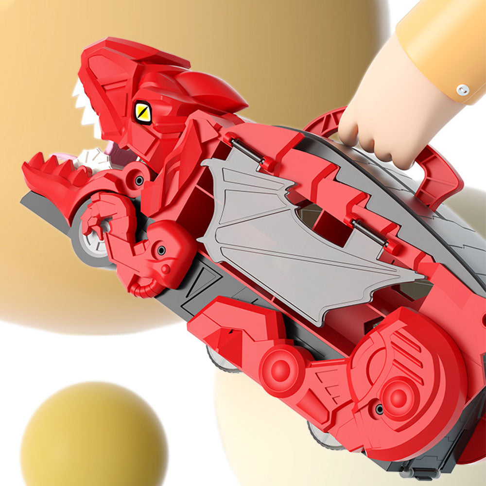 7Pcs Set Dinosaur Truck Toys Foldable Transport Track with 6 Pull Back Cars for Kids Christmas Birthday Red