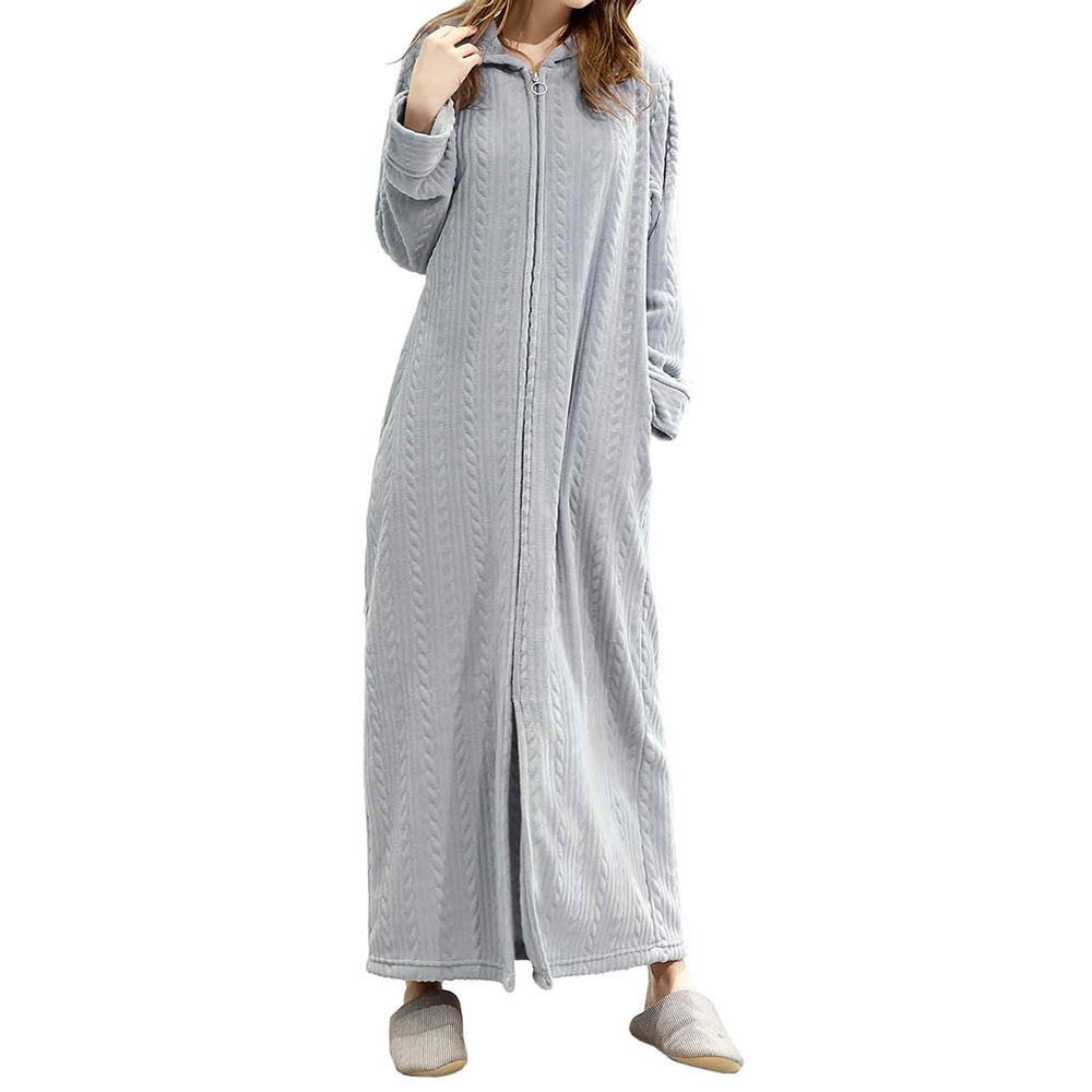 Unisex Bathrobe Fleece Robes Winter Warm Nightgown Sleepwear Pyjamas-Grey