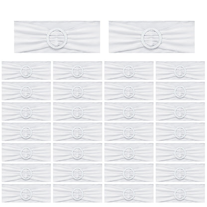 Elastic Chair Sashes Bows with Buckle Spandex Chair Bands - White