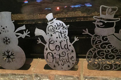 3Pcs Set Silvery Metal Christmas Snowman Home Interior Living Room Craft Ornaments Christmas Decor