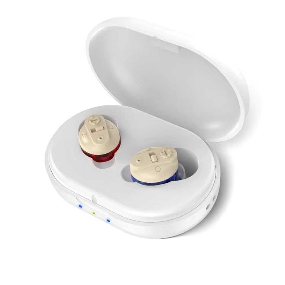 Wireless Hearing Amplifier Rechargeable Hearing Aids with Portable Charging Case Sound Enhancement for Hearing Loss Blue and Red