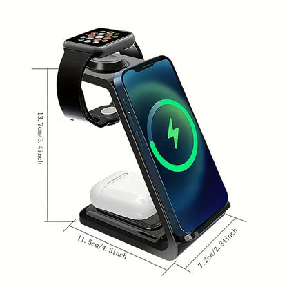 3-in-1 Wireless Charger Dock For Apple Watch Apple AirPod iPhone Charging Station Black