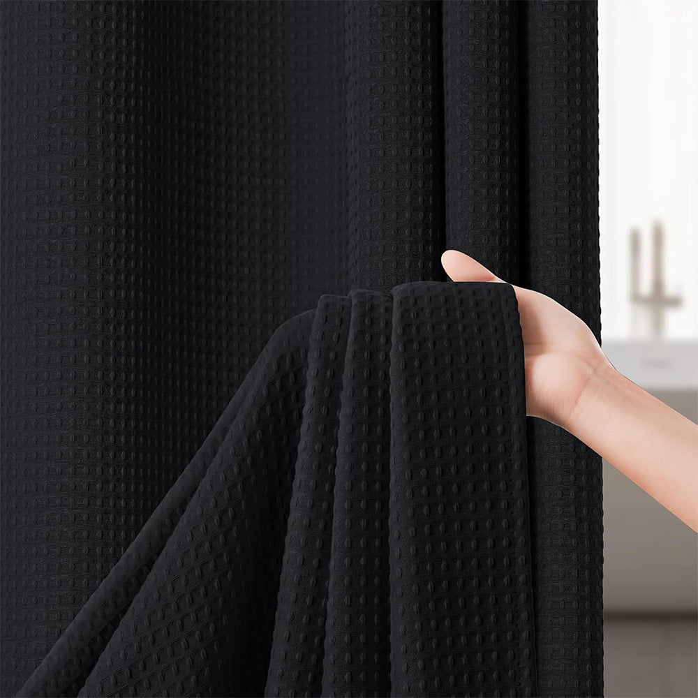 Waffle Weave Water Resistant Shower Curtain - Black