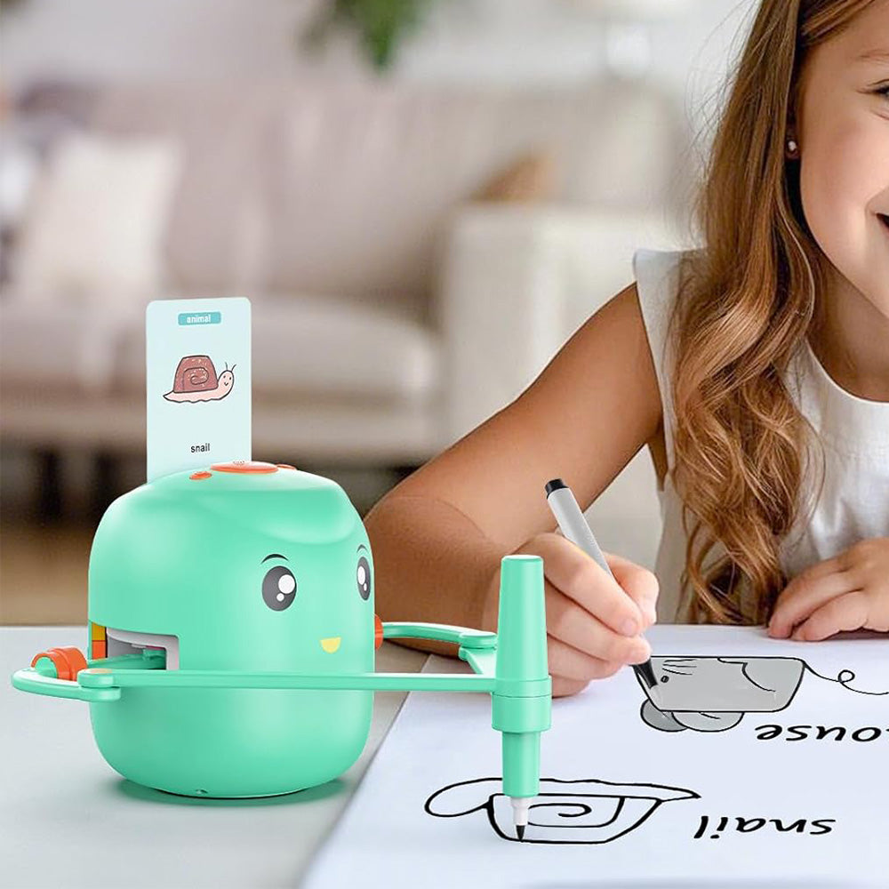 Interactive Educational Drawing Robot with 100 Cards Voice Interaction Learning Toy Green