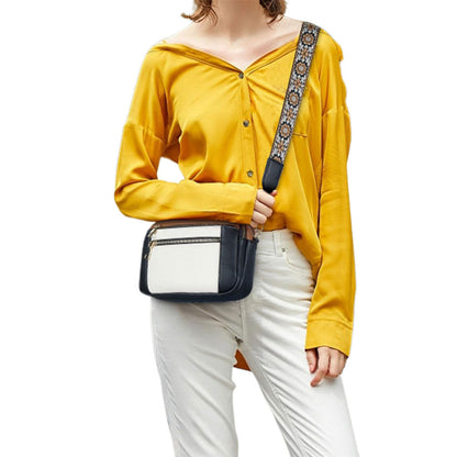 Color-Block Small Crossbody Bags for Women PU Leather Shoulder Handbag Purse with Adjustable Wide Strap Black