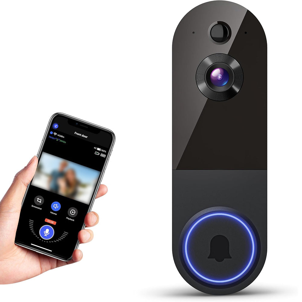 Smart Video Doorbell Camera Wireless Outdoor Doorbell Camera-Black