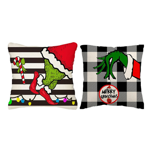 2pcs Christmas Pillow Covers Cute Print Throw Cushion Case for Couch Sofa Bed Bedroom Home Decor-Style 3 and Style 4