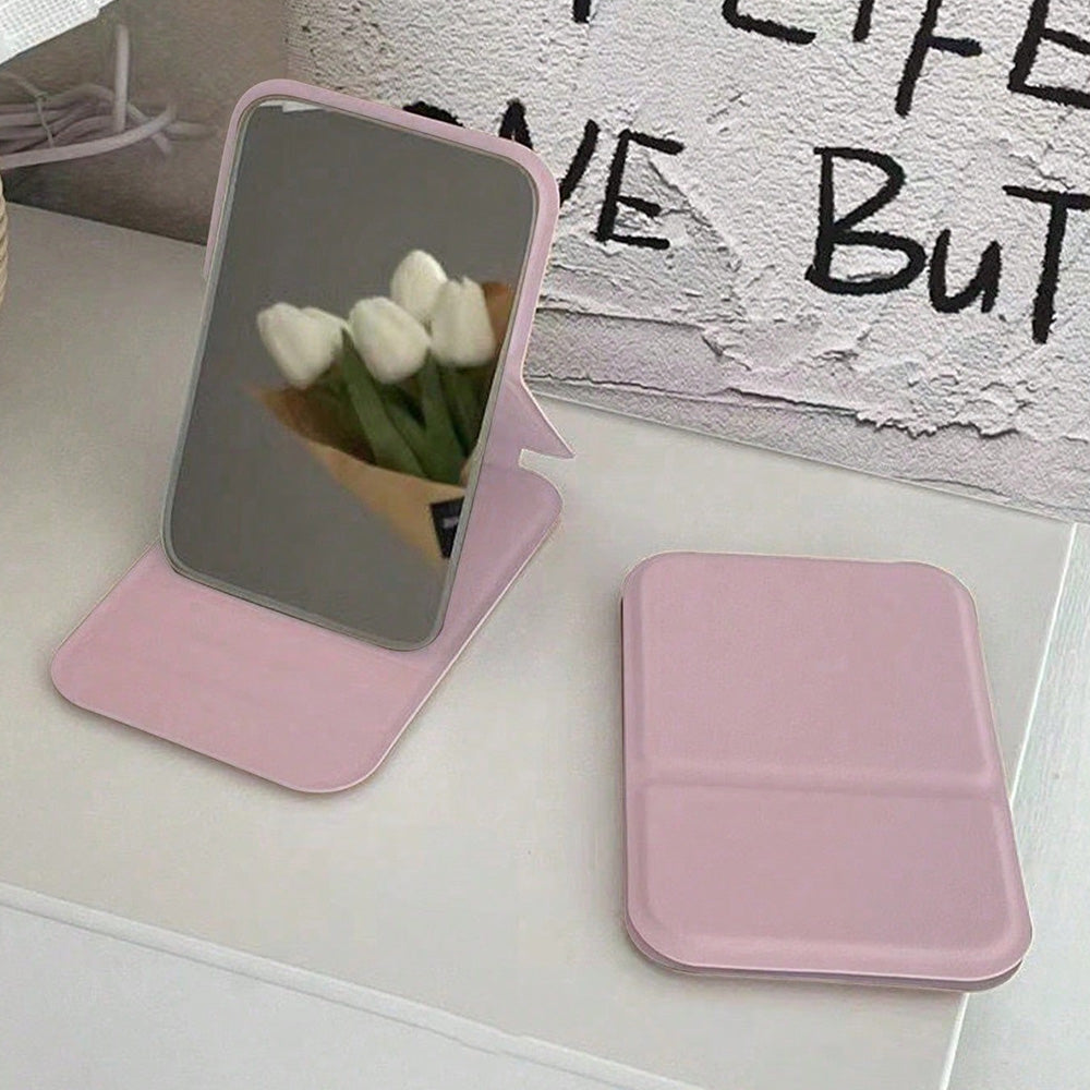 2-Pack Foldable PU Leather Makeup Mirror Medium Portable Travel Vanity Pink