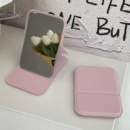 2-Pack Foldable PU Leather Makeup Mirror Medium Portable Travel Vanity Pink