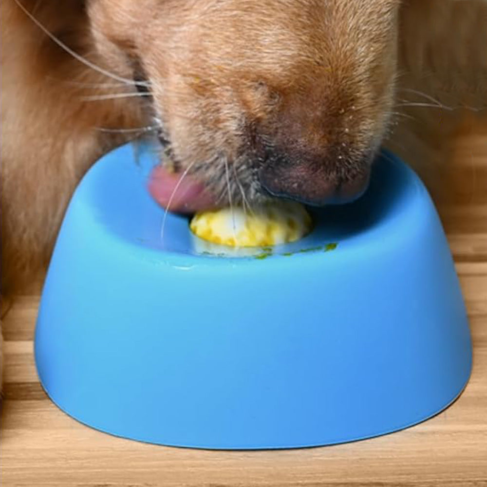 Slow Feeder Dog Bowls With Rolling Ball For Liquid Treat Training Bowl-Blue