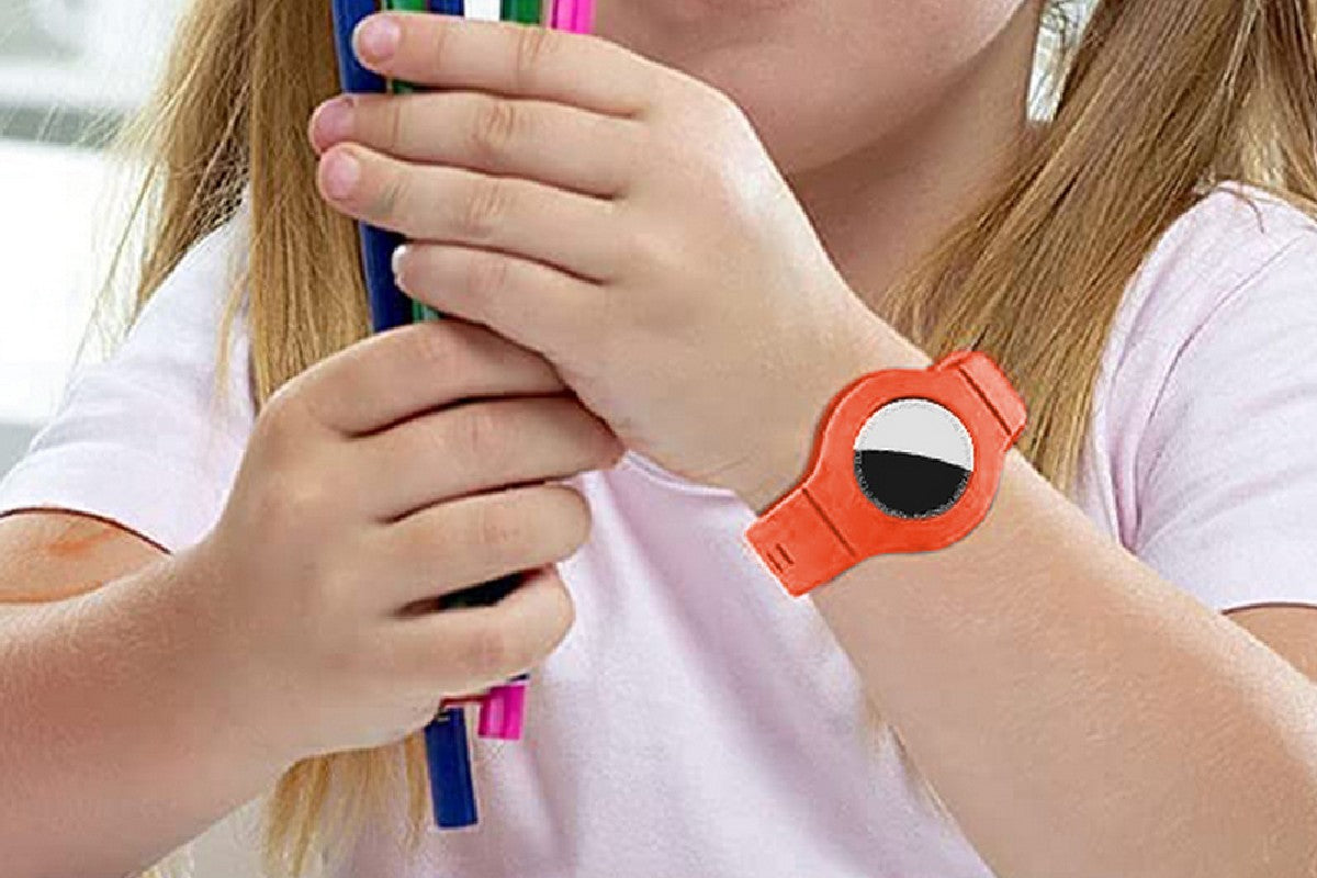 Silicone Watch Band AirTag Bracelet  Kids Silicone Watch Bands Anti-Scratch Films Wristband for Apple AirTag-Orange