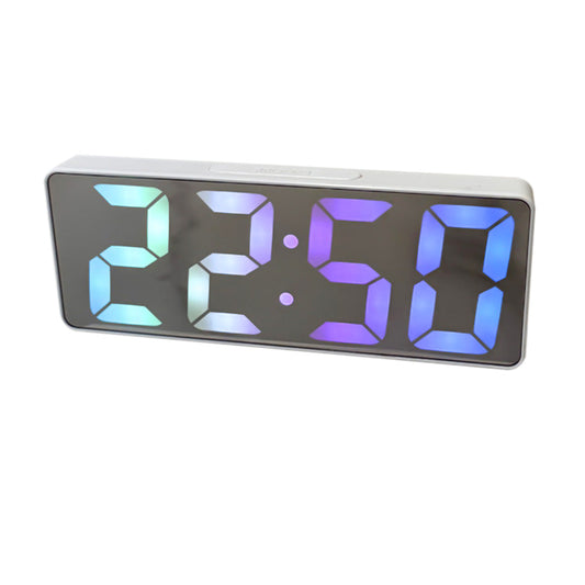 Dual Power Supply Digital Alarm Clock Bedside Alarm with Large LED Mirror Display White