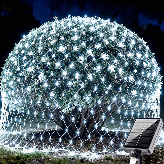 Solar Outdoor Mesh Lights Bush Lights 8 Modes Christmas Net Light - White