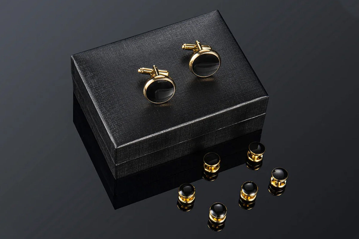 8 Pieces Men Tuxedo Cufflink and Shirt Stud Set for Weddings Parties - Gold