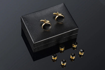 8 Pieces Men Tuxedo Cufflink and Shirt Stud Set for Weddings Parties - Gold