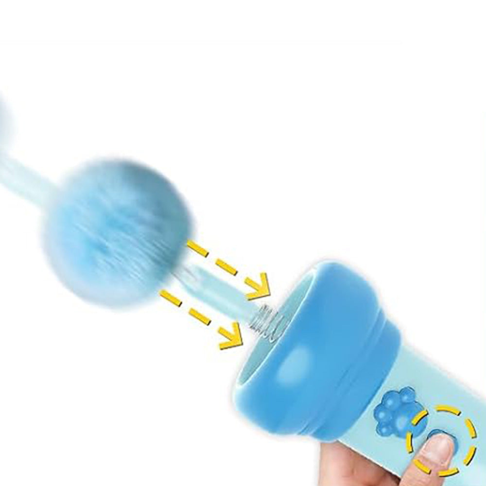 Cat Teaser Launcher with Retractable Cord and 2 Plush Balls - Blue