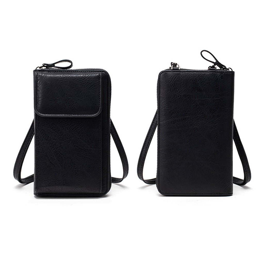 PU Leather Women Pouch Bag Mobile Phone Bag Crossbody Purse Wallet Shoulder Bag-Black