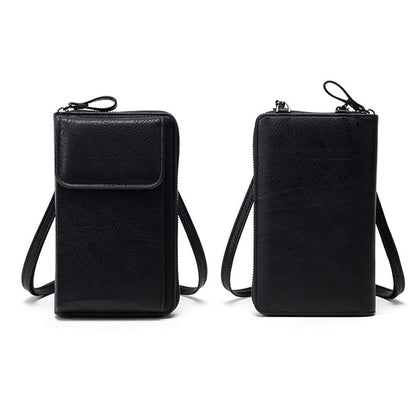 PU Leather Women Pouch Bag Mobile Phone Bag Crossbody Purse Wallet Shoulder Bag-Black