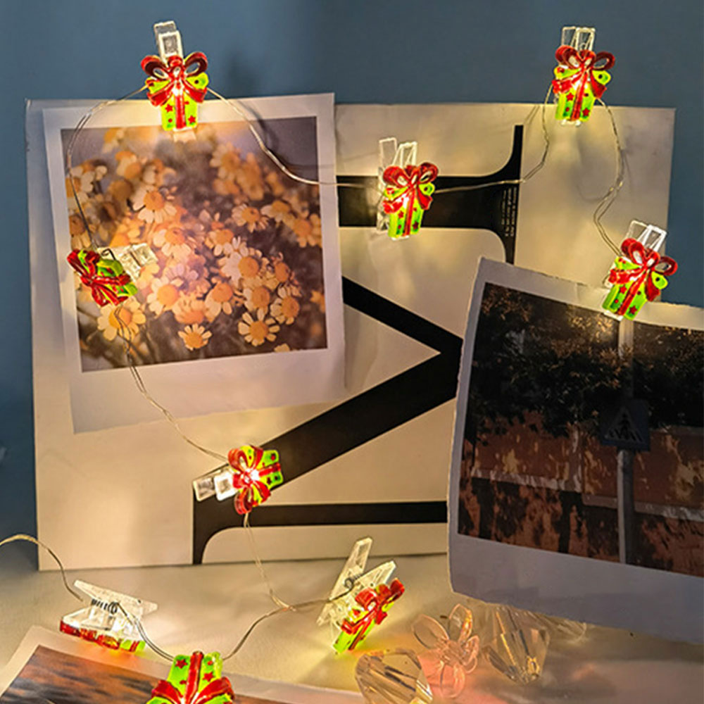 1.1M Christmas Photo Clip Light 10LEDs Fairy String Lights Wall Hanging Pictures Bedroom Wedding Decor Gift Box Style