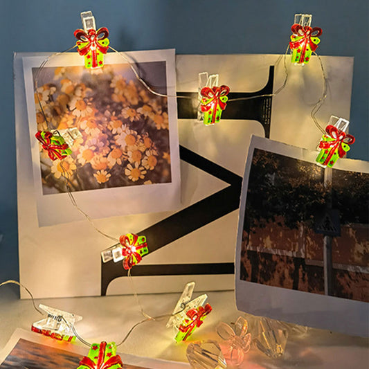 1.1M Christmas Photo Clip Light 10LEDs Fairy String Lights Wall Hanging Pictures Bedroom Wedding Decor Gift Box Style
