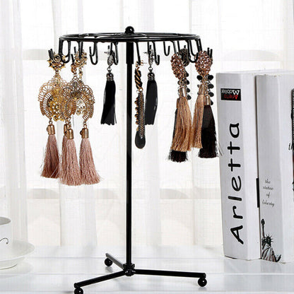 23-Hook Rotating Jewelry Display Rack Ring Holder Organizer Necklace Stand Black