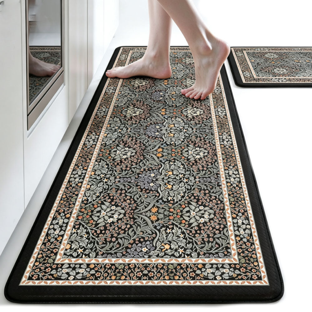 2 Piece Diatomite Kitchen Floor Mat Set - Black
