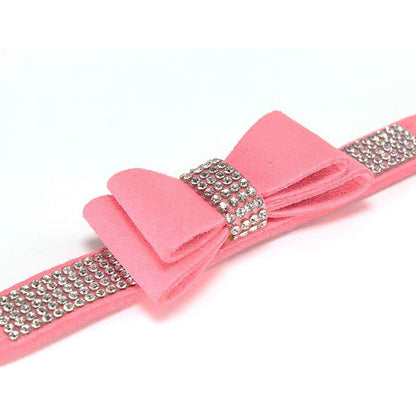 Dazzling Rhinestone Dog Collar and Leash Set with Bow Knot for Small Dogs and Puppies Pink