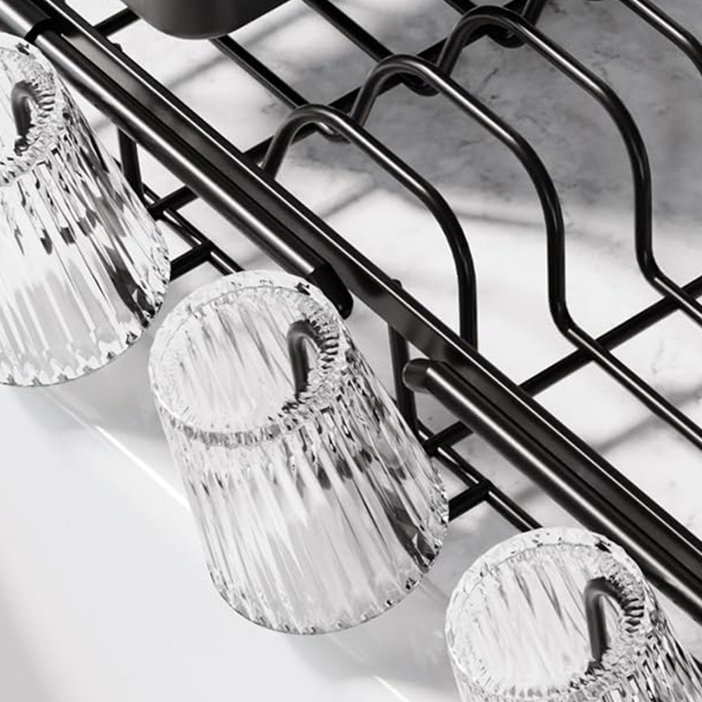 Expandable Over Sink Dish Drying Rack Stainless Steel with Utensil Holder Black