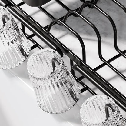 Expandable Over Sink Dish Drying Rack Stainless Steel with Utensil Holder Black