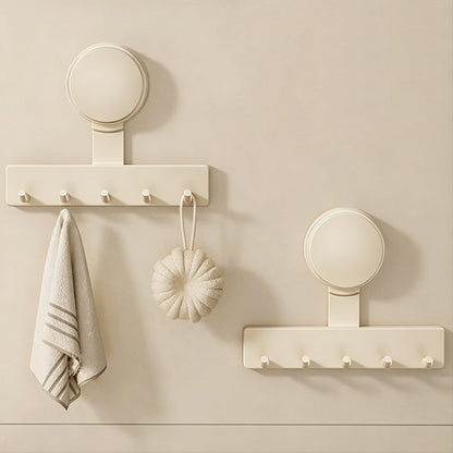 5 Hook Suction Cup Towel Rack Wall Mounted No Drill Bathroom Holder for Shower-White