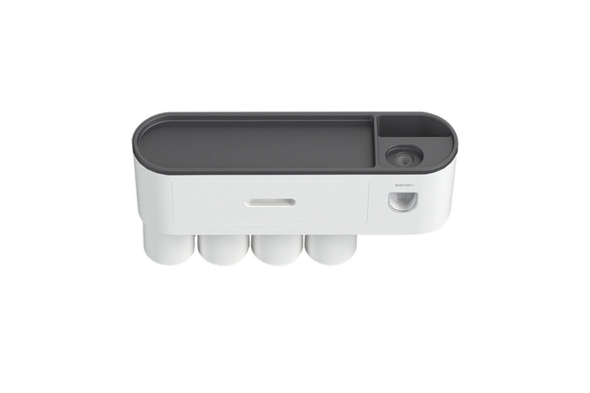 Wall Mounted Toothbrush Holder for Bathroom Automatic Toothpaste Dispenser Kit-Black