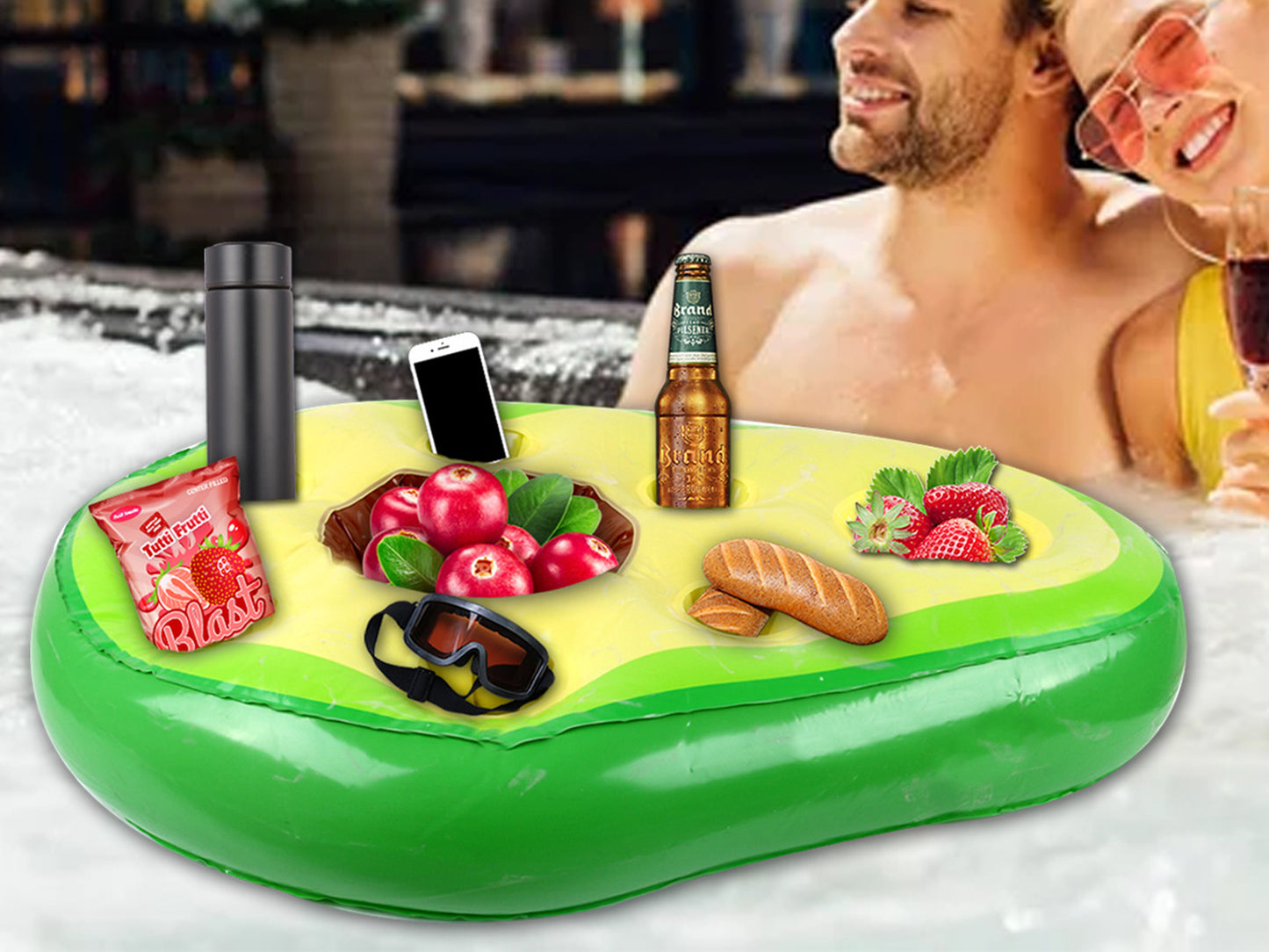 Inflatable Drink Holder Floating Holder with 8 Holes for Pool Drink-Green