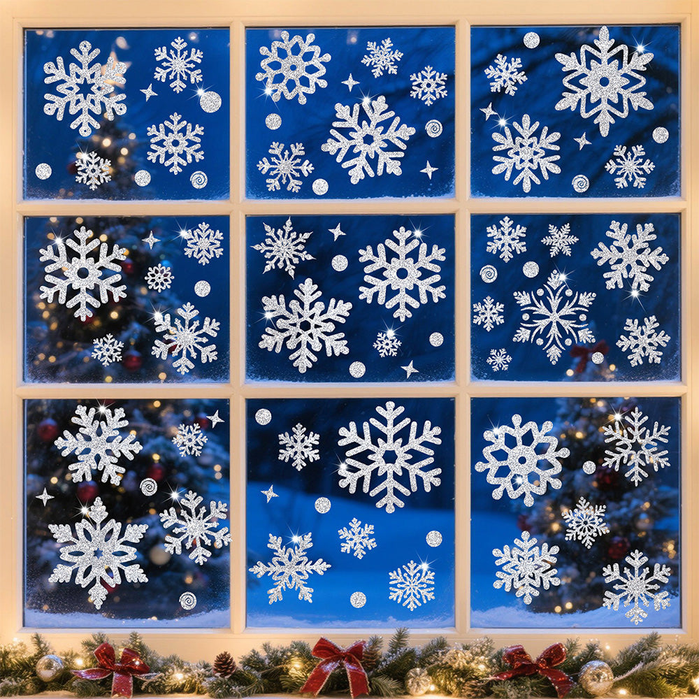 Christmas Window Clings ¨C Snowflakes Static Stickers in Gold and Silver for Holiday Decorations Style 2