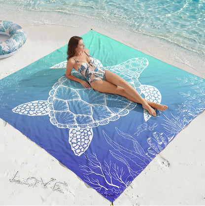 Waterproof Beach Mat Picnic Blanket with Stakes - Blue