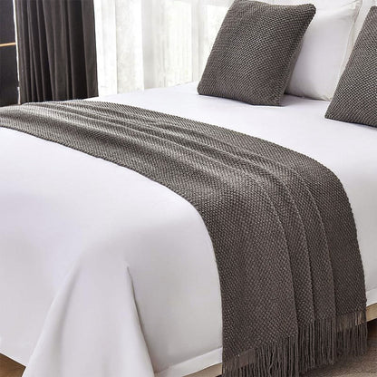 Vintage Knitted Throw Blanket with Tassels-Dark Grey