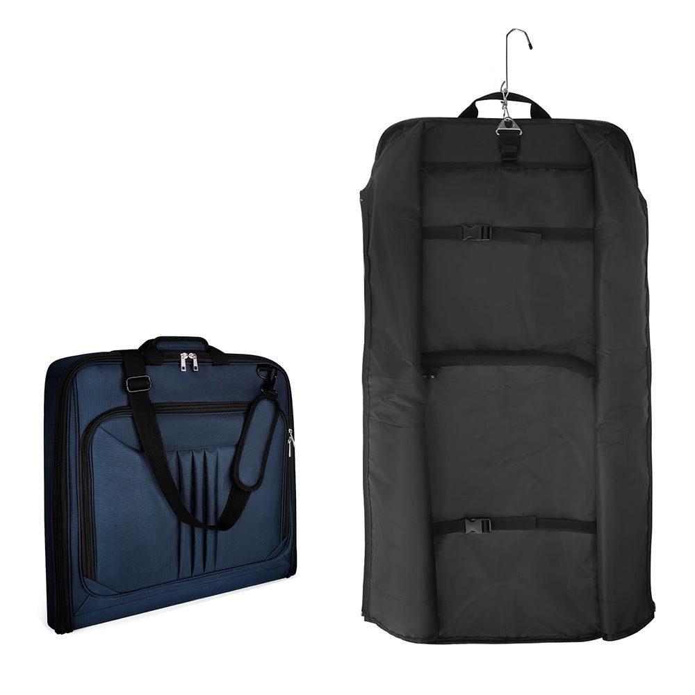 Foldable Garment Bag with Hanger and Shoulder Strap - Navy