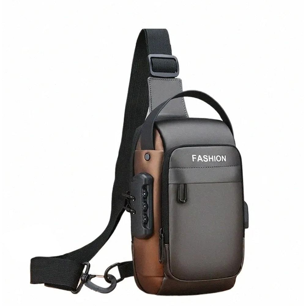 Anti-theft Crossbody Bag for Mern Password Sling Chest Pack with USB Port  Grey