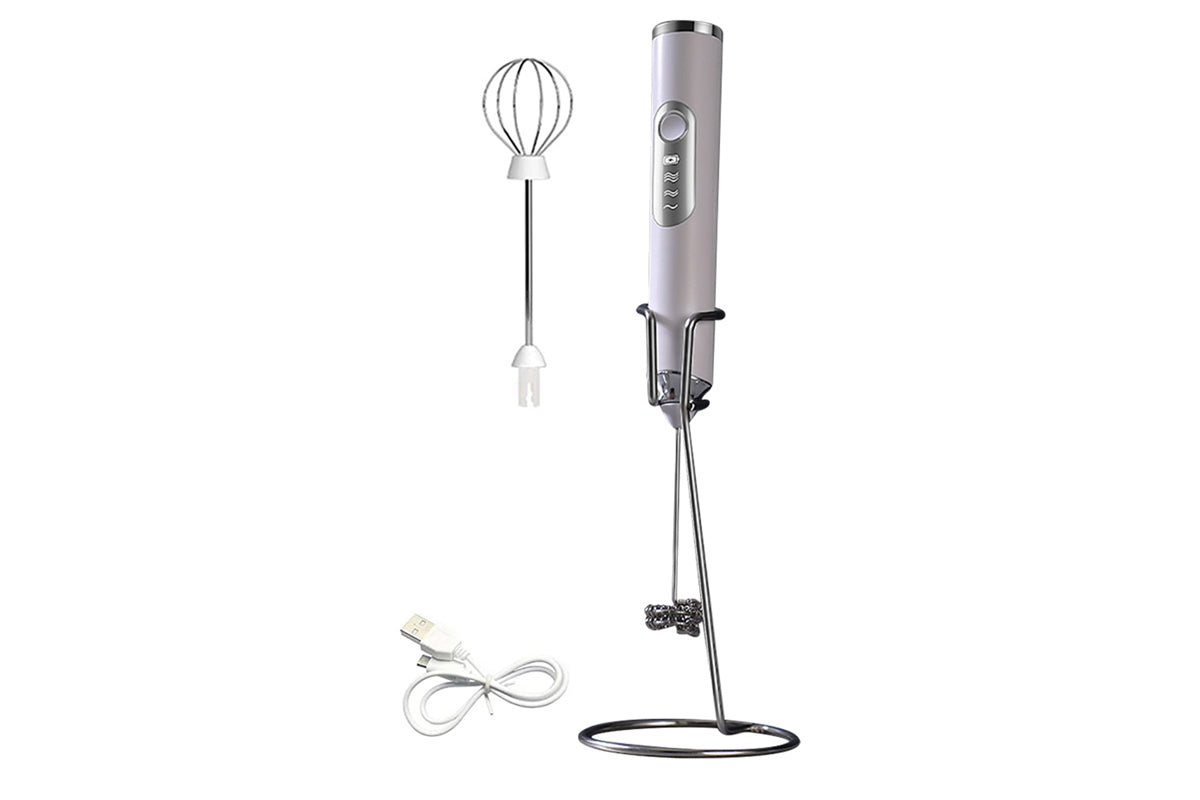 Electric Milk Frother Handheld Mini Drink Mixer Whisk Drink Foam Mixer with USB Rechargeable Frother for Coffee Latte-White