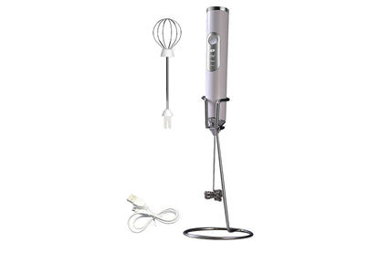 Electric Milk Frother Handheld Mini Drink Mixer Whisk Drink Foam Mixer with USB Rechargeable Frother for Coffee Latte-White