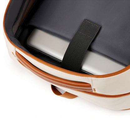 26L Expandable Commuter Backpack Water Resistant Laptop Bag with USB Charging Port Beige