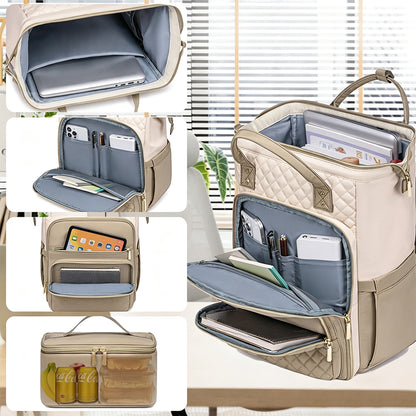 2-in-1 Laptop Backpack with Lunch Bag-Khaki