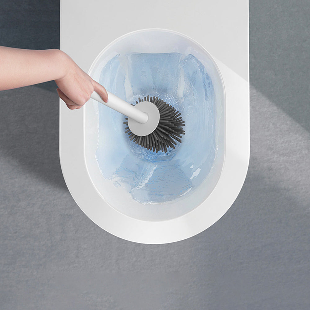 Soft Toilet Brush and Holder Set Bathroom Cleaning Brushes Set Grey