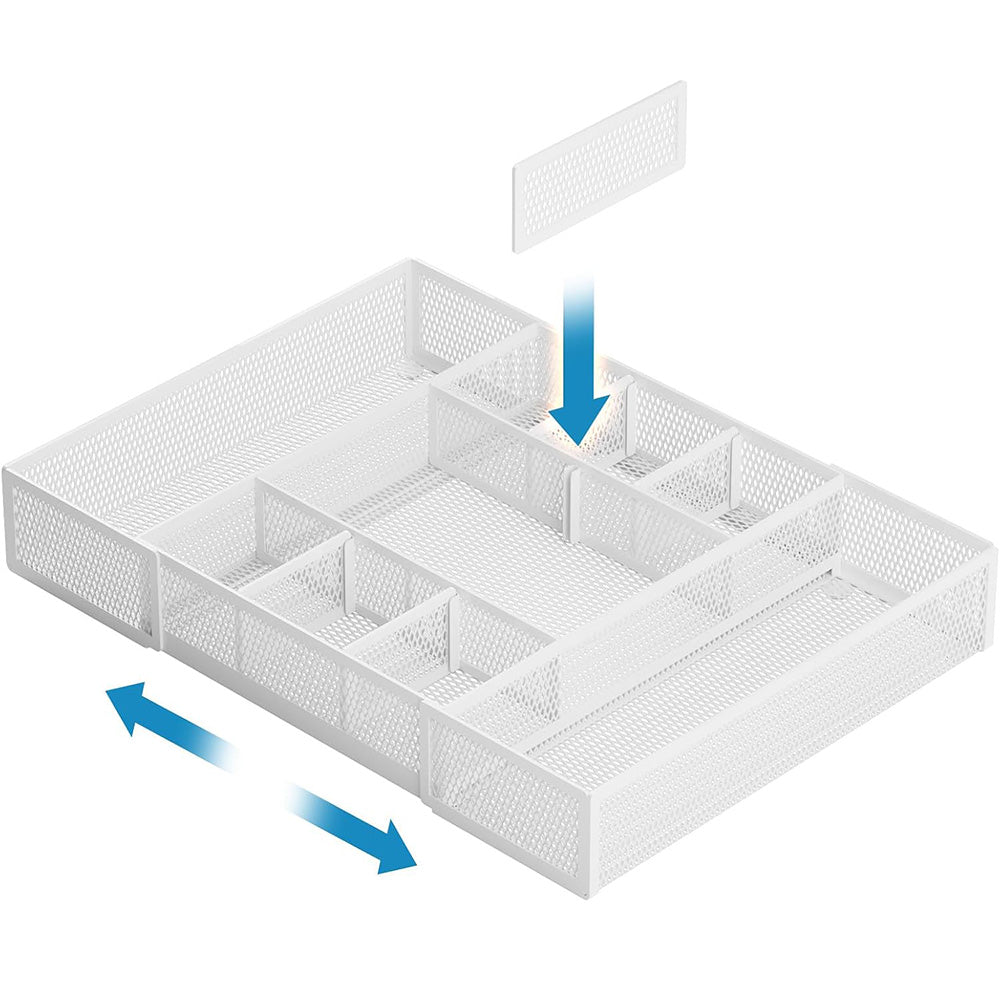 Expandable Desktop Drawer Organizer with Adjustable Dividers - White