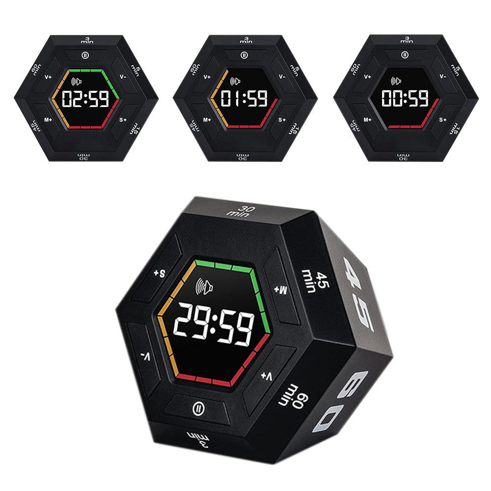 Visual Flip Timer Adjustable Sound Alert Countdown Machine for Office Study Work Black