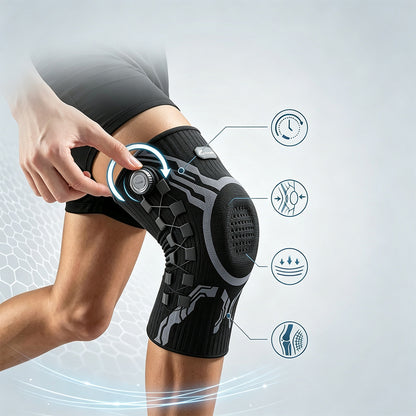Knee Brace with Dial Adjustment System and Spring Support Strips-Black