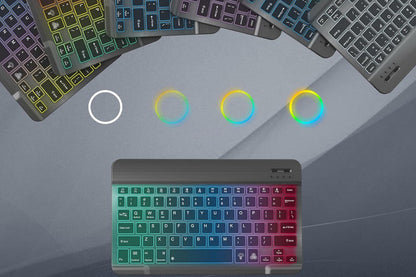 Ultra thin Bluetooth Keyboard and Mouse Combo for iPad Rechargeable RGB Wireless Keyboard Mouse 7-Color Backlit-Black