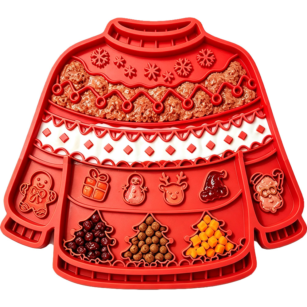 Christmas Pet Silicone Licking Mat with Suction Cups - Red